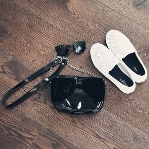 Patent Black Crossbody Bag with Velvet Bow